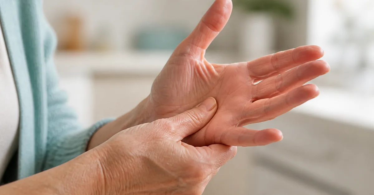 Nahaufnahme von Händen, die einen Finger sanft strecken